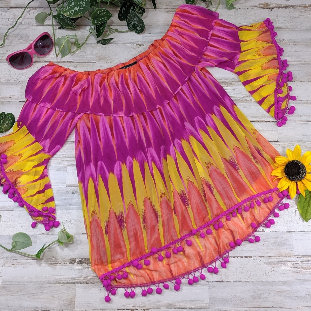 Beautiful Bright Hot Pink Off The Shoulder Top